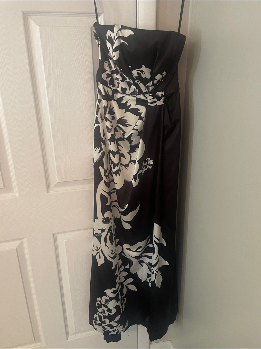 White House Black Market Black Strapless Maxi Dress with White Floral Print